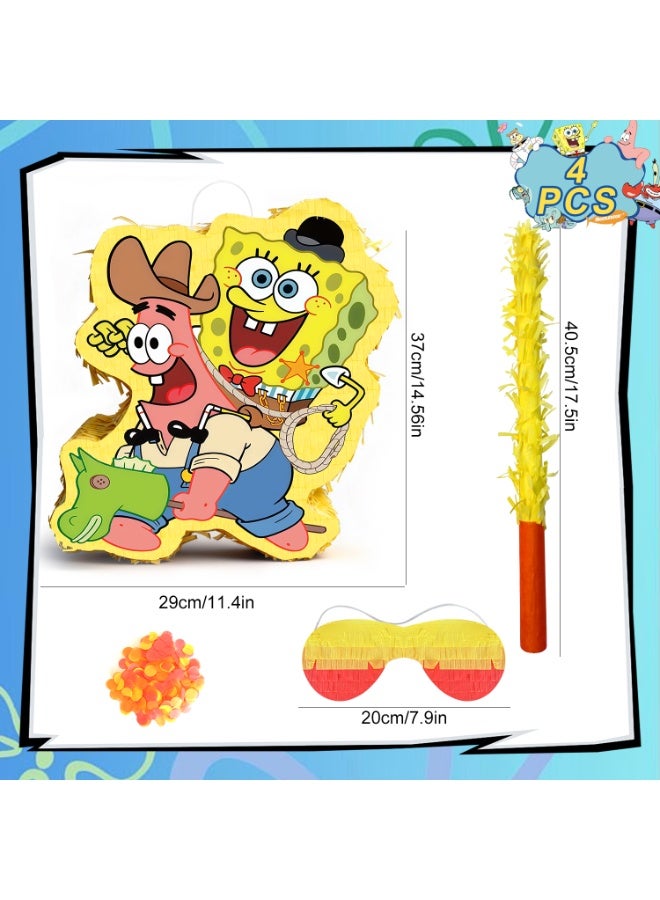 ILovhaprty Spongebob Pinata, Large SpongeBob and Patrick Star designs Party Pinata Bundle - Bikini Bottom Party Game Decorations Blindfold & Party Stick etc Spongebob Pinata Birthday Party Supplies - Image 2